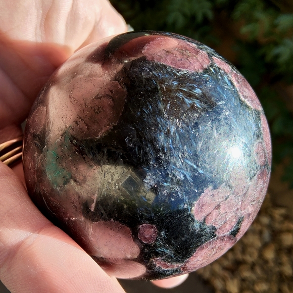 Vibrant Garnet & Astrophyllite Sphere - Picture 16 of 16